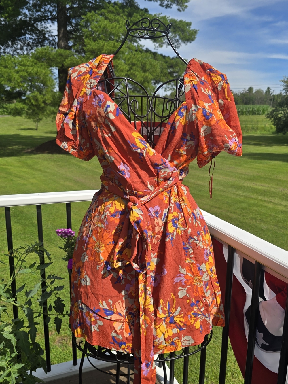 l*space Floral Wrap Mini Dress in Bright Orange, Size Small, NWT